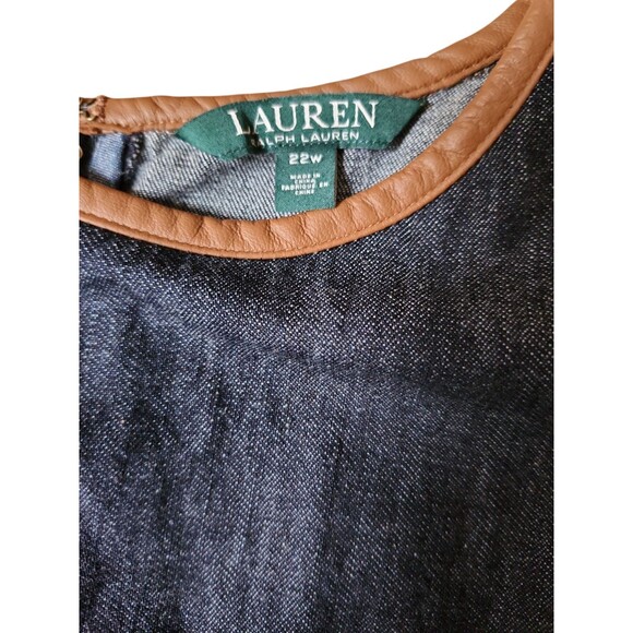 Lauren Ralph Lauren Shift Dress Womens 22W Dark Wash Denim Sheep Leather Trim - Picture 5 of 9